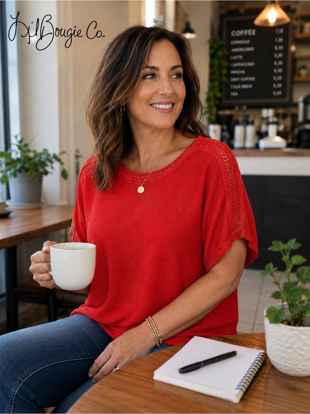 Chico’s Red Short-Sleeve Crocheted Top - Size 1 (Medium 8/10)